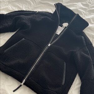 H&M Black Sherpa Zip Jacket with Silver Zipper
